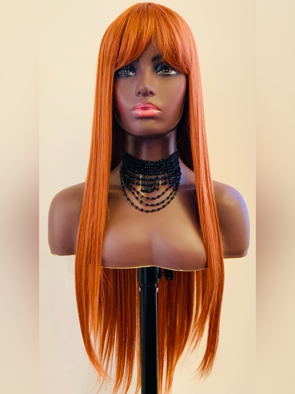Very Pretty Oranger Copper π Premium Fiber βPut On & Goβ Wig with Bangs - NWT